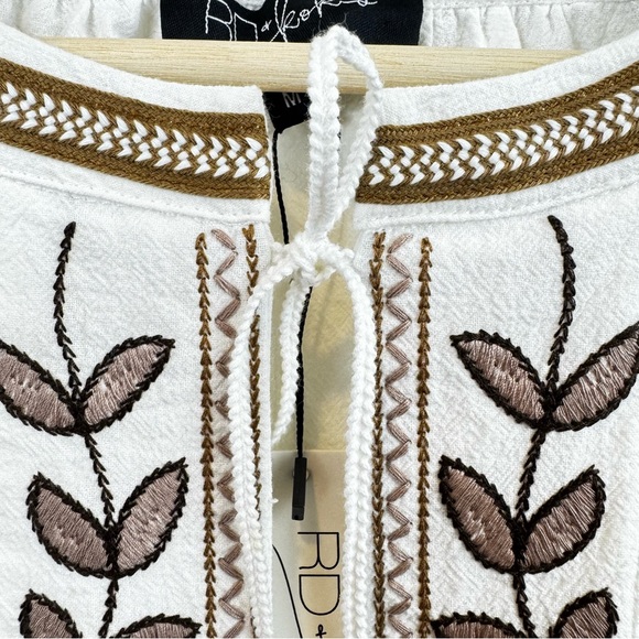 NWT Anthropologie RD & Koko White Embroidered Puff Sleeve Tie Closure Jacket M - Picture 5 of 10